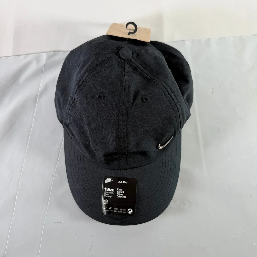 Nike Metal Chrome Swoosh Black Baseball Golf Cap Hat Kids Youth One Size - Picture 13 of 13